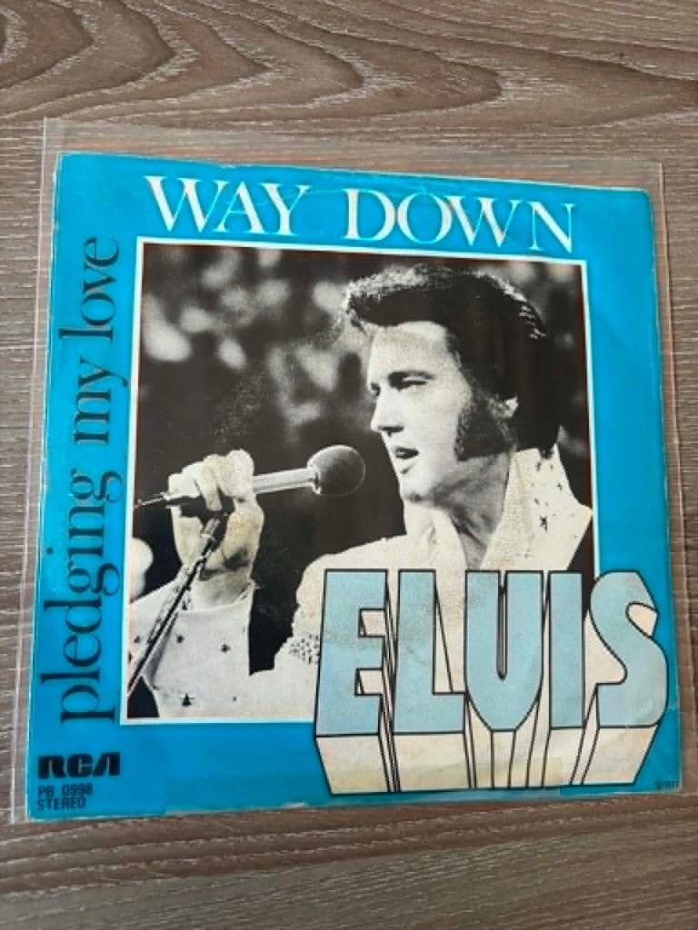 Elvis single, Way down/pledging my love. Franse persing,, Cd's en Dvd's, Vinyl Singles, Gebruikt, 7 inch, Ophalen of Verzenden