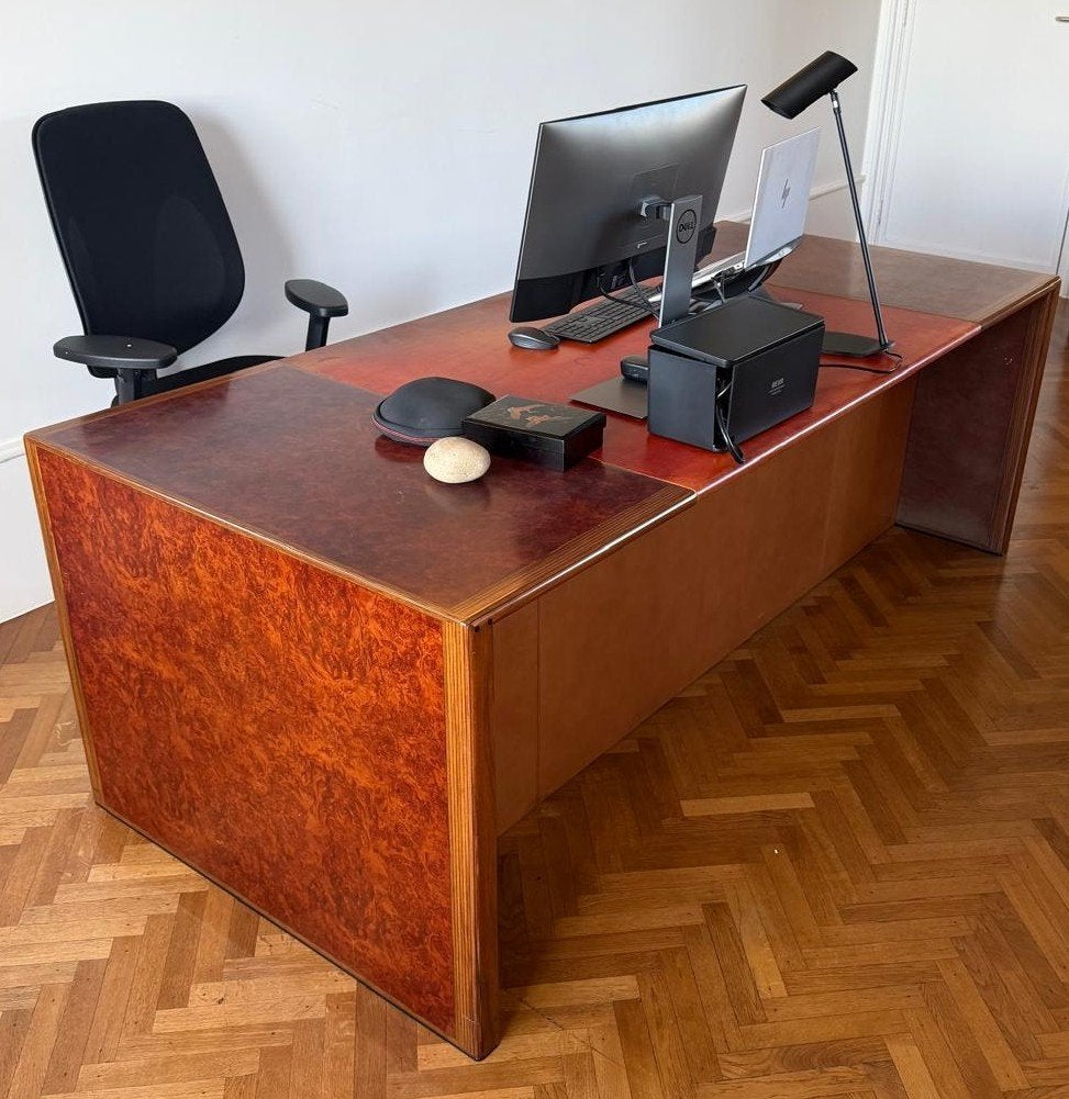 Bureau, Massief kersenhout afgewerkt met leer, Maison & Meubles, Démontable, Autres marques, Autres types, 210 cm