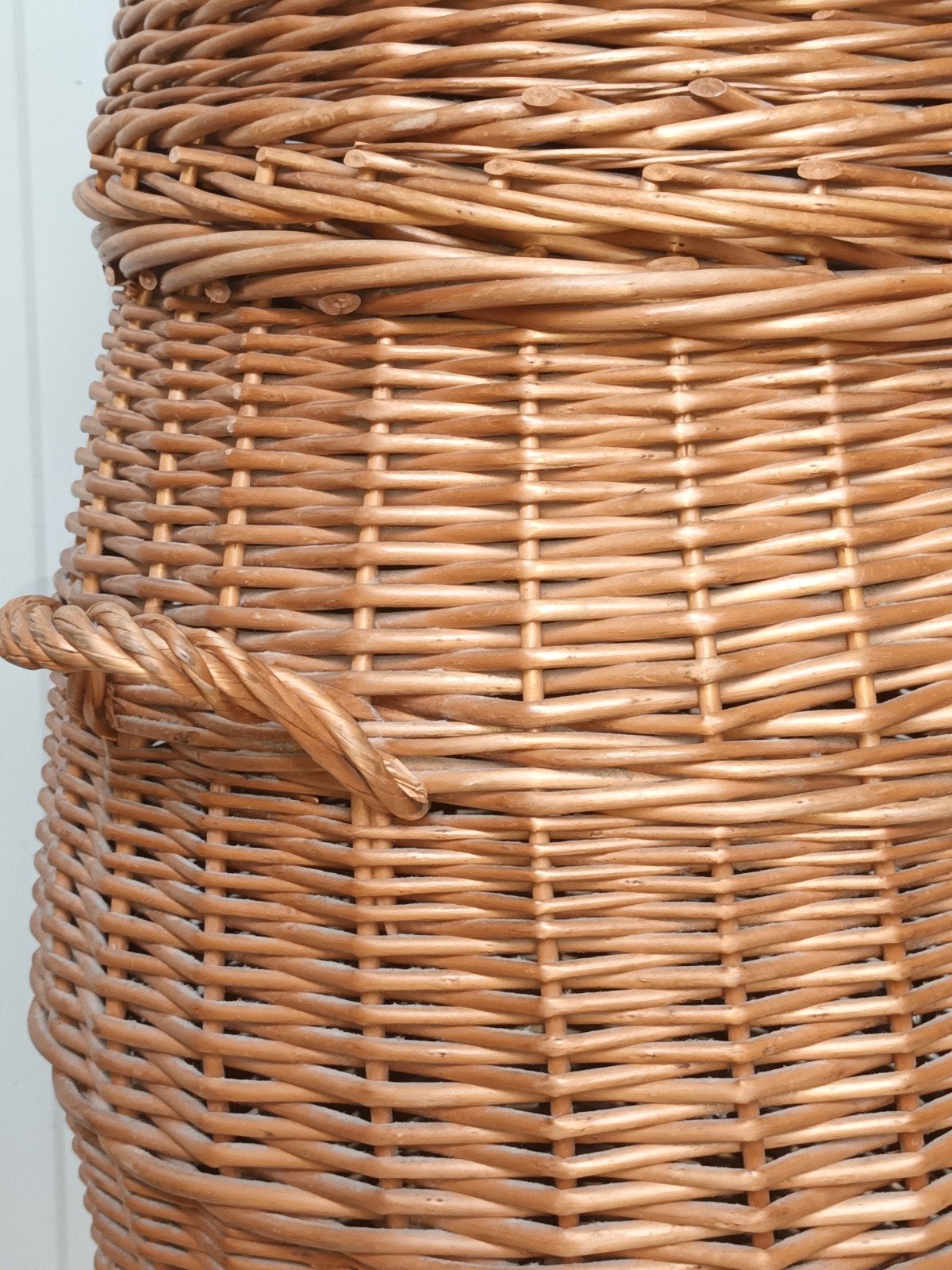 Vintage Rieten Wasmand / Opbergmand met Deksel, ###, Gevlochten, Mand, Ophalen of Verzenden