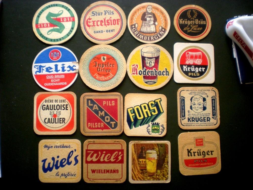 32 oude onderzetters, Verzamelen, Biermerken, Ophalen of Verzenden, Gebruikt, Viltje(s)