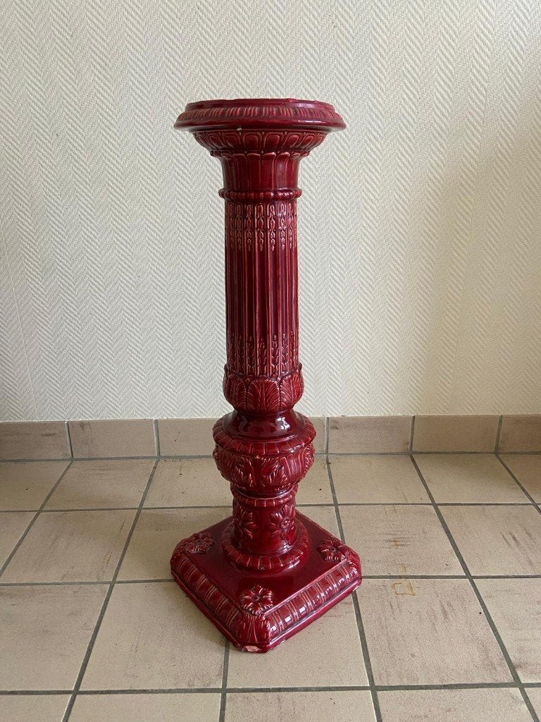 Sellette / colonne ancienne en faïence émaillée rouge, Enlèvement