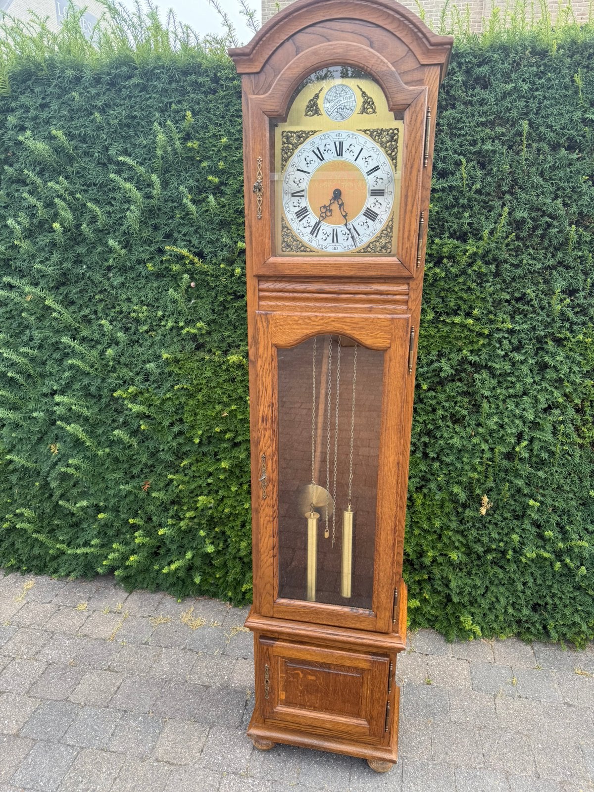 Mooie klassieke eiken staande klok – Tempus Fugit, Antiek en Kunst, Ophalen