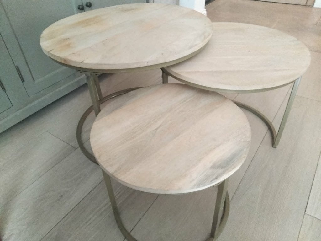 salontafelset 3 delig mango rond en staal, Huis en Inrichting, Ophalen, Zo goed als nieuw, Rond