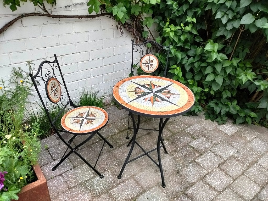 terrastafel & 2 stoelen, Tuin en Terras, Ophalen, Zo goed als nieuw, Rond, Metaal