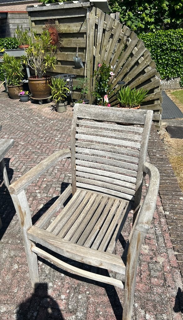 4 teak tuin stoelen, Tuin en Terras, Ophalen, 4 zitplaatsen, Gebruikt, Teakhout