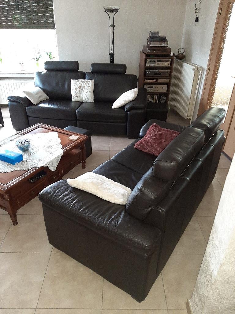 Lederen salon met 2 relaxen, Huis en Inrichting, Ophalen, Gebruikt, Leer, Klassiek