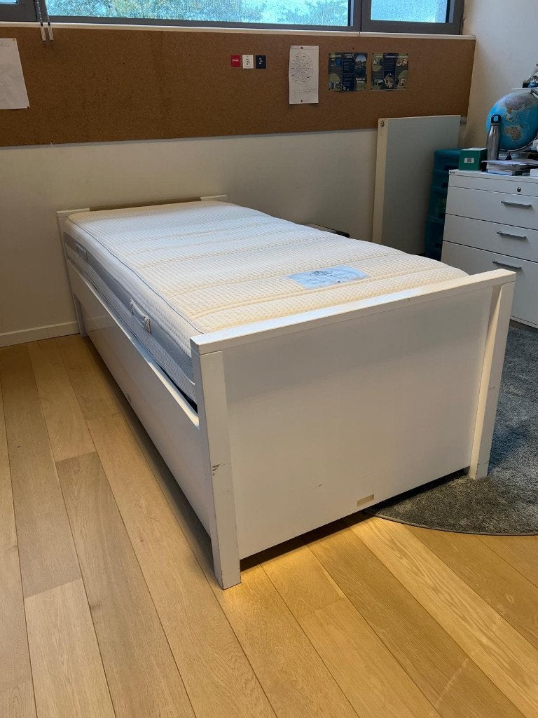 Bed tiener met lade en latexmatras, Ophalen, 90 cm, Eenpersoons, Wit