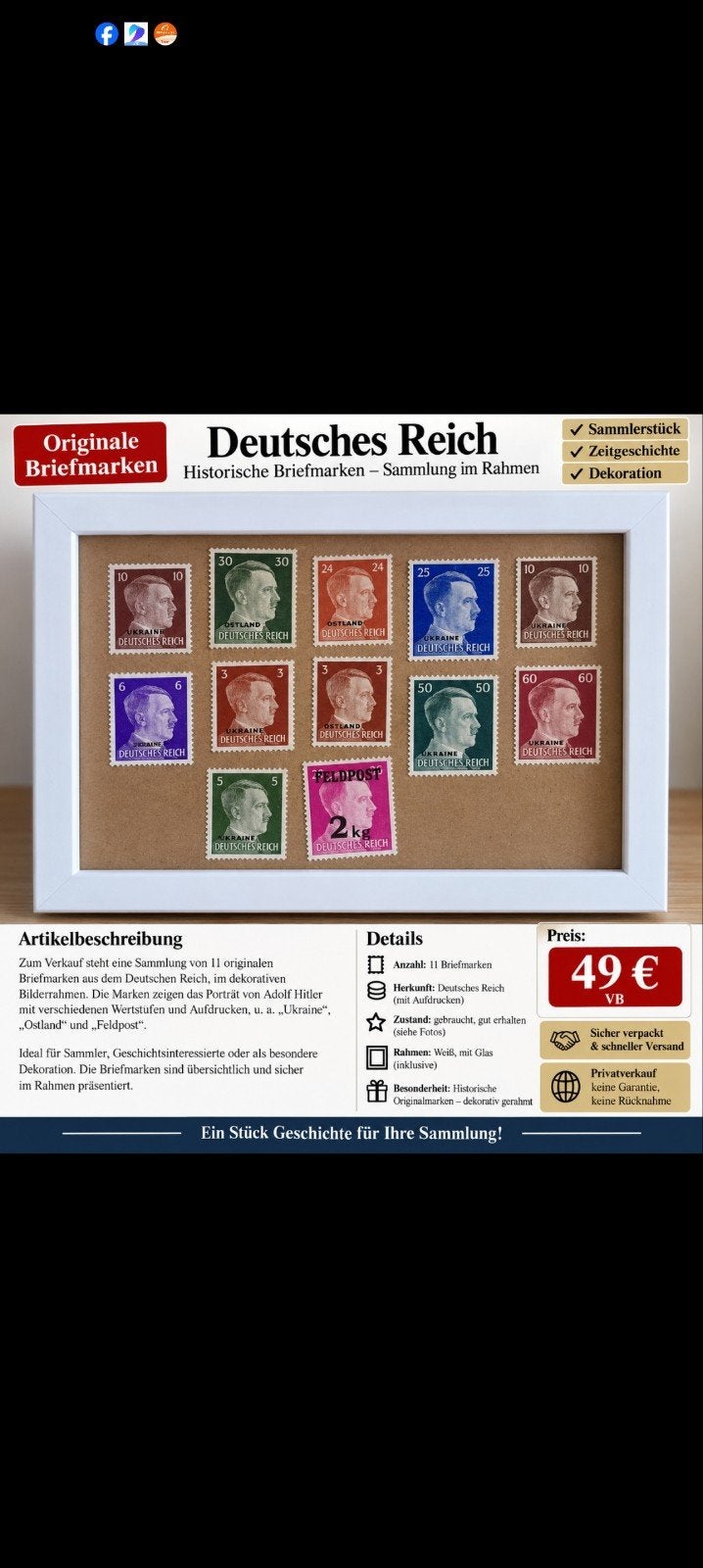 Timbre allemand encadré, Enlèvement ou Envoi