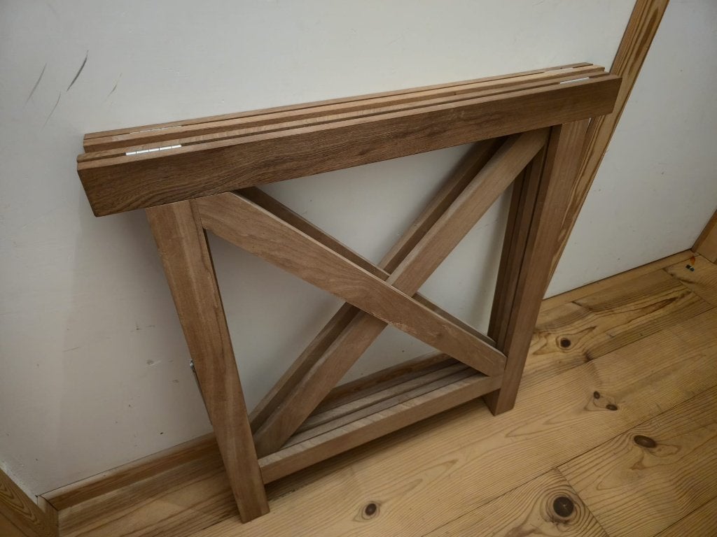 Handgemaakte houten schragen, Ophalen, Zo goed als nieuw, 70 tot 120 cm, Inklapbaar