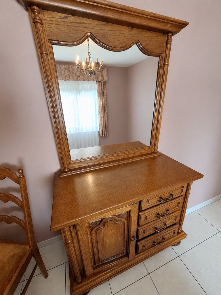 commodekast/dressoir met spiegel, deel van slaapkamerset, Enlèvement, Utilisé, Klassiek landelijk, Avec tiroir(s)