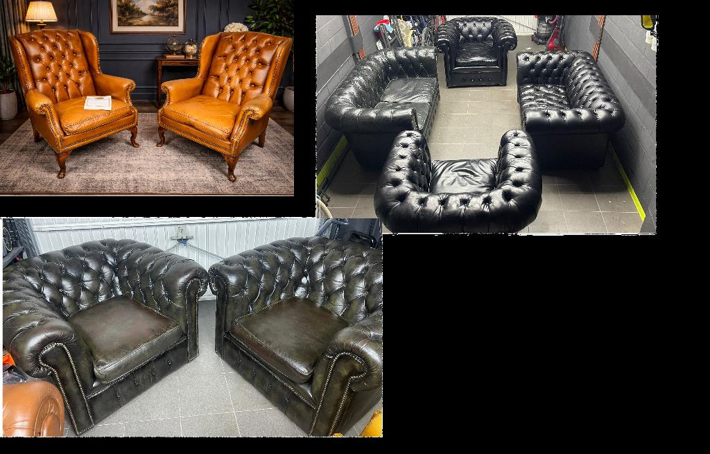 ENSEMBLE CHESTERFIELD & BERGÈRES DE COLLECTION – 10 PLACES, Enlèvement, Utilisé, Quatre personnes ou plus, Cuir