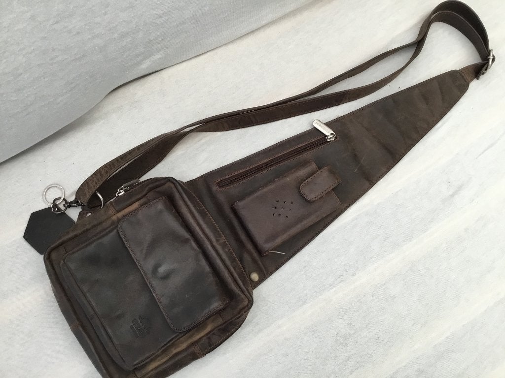 Lederen Crossbody tas Bear Design, Ophalen, Bruin, Overige merken, Leer