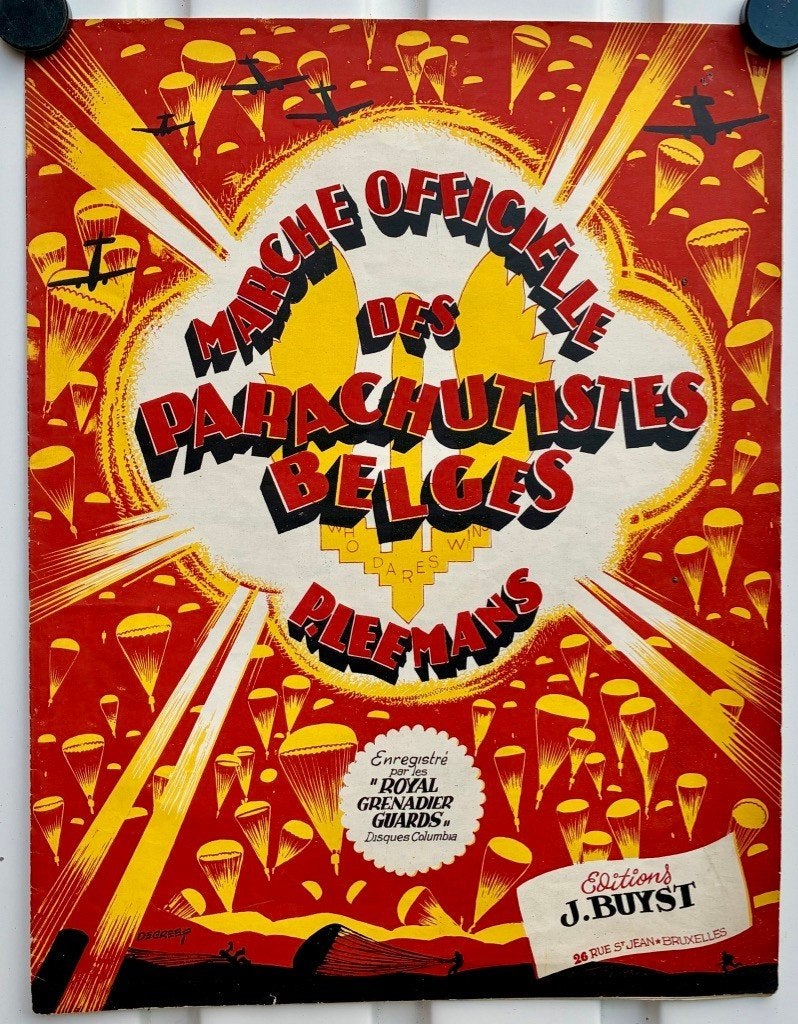 Marche des Parachutistes Belges. Partition musicale., Collections, Objets militaires | Général, Envoi