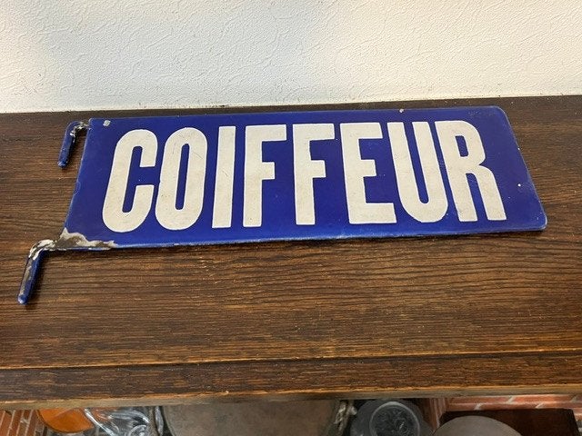 Ancienne plaque émaillée française « Coiffeur », Enlèvement
