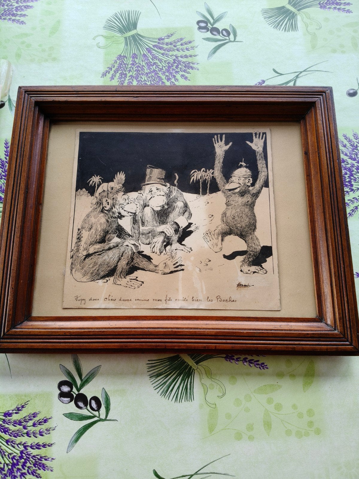 kader met spotprent  ( Ets)uit eerste wereldoorlog., Antiek en Kunst, Ophalen, Gesigneerd