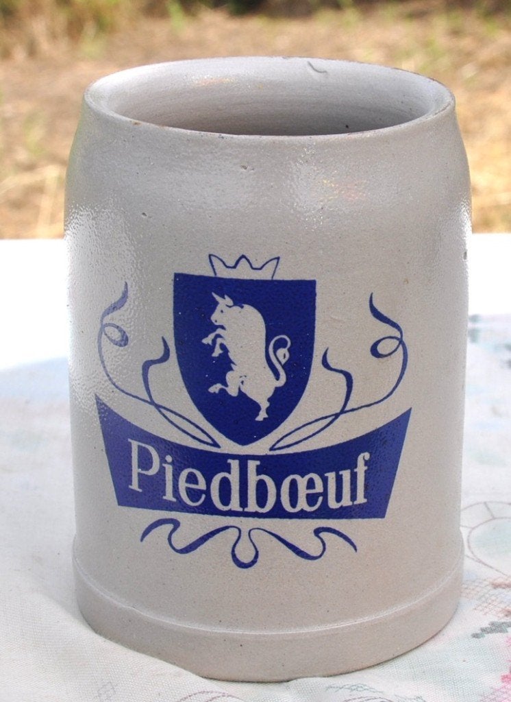 chope en gres piedboeuf ecriture bleu, Enlèvement ou Envoi, Utilisé, Chope(s), Autres marques