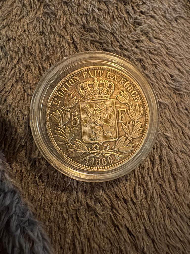 5FRANK BELGIE 1869 AG, Postzegels en Munten, Ophalen, België, Zilver
