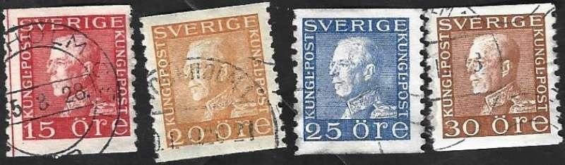 4 Postzegels Zweden 1925 Koning Gustaaf V, Timbres & Monnaies, Timbres | Europe | Scandinavie, Enlèvement ou Envoi, Suède, Affranchi