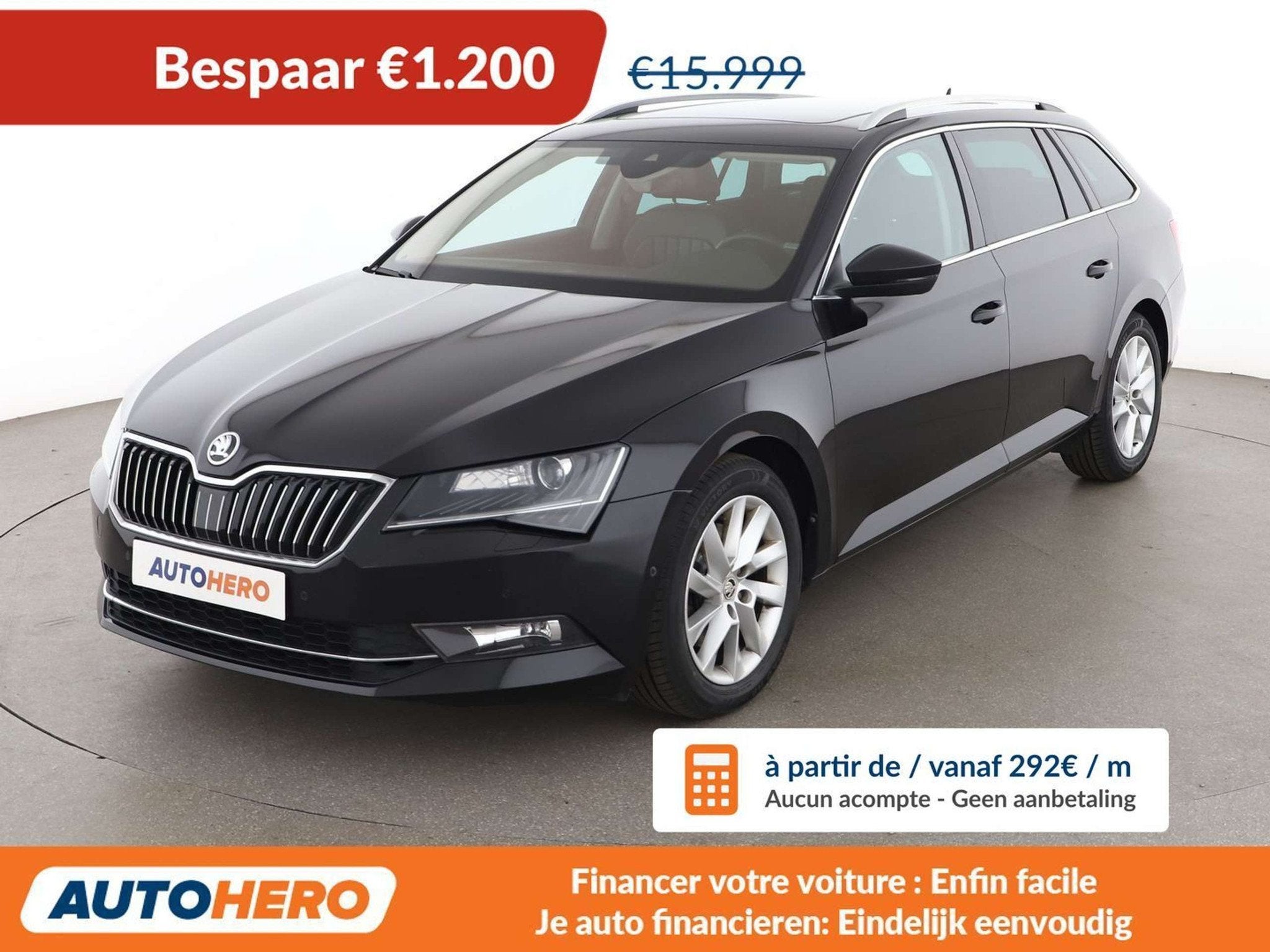 Skoda Superb 1.8 TSI Style (bj 2017, automaat), Auto's, Zwart, 1505 kg, Zwart, Leder