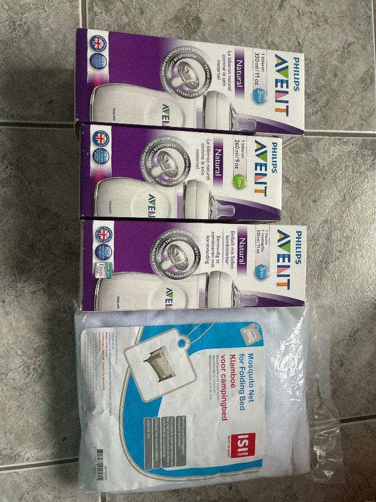 Papflessen en klamboe voor baby reisbed, Ophalen, Nieuw, Philips Avent, Inclusief flessen