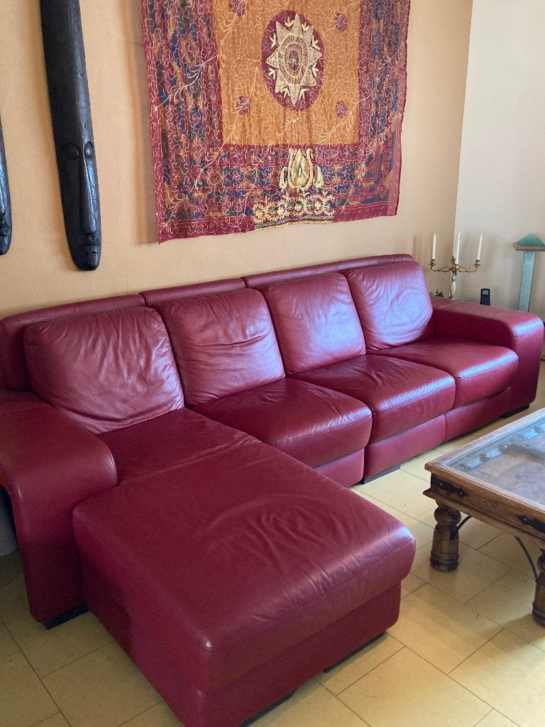 Lederenhoeksalon met longchaise en 2 zit waarde €5000, Ophalen, Zo goed als nieuw, Leer