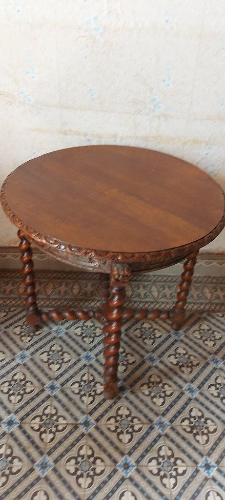 Antieke ronde eiken bijzettafel . Engelse stijl, Ophalen, Rond, Zo goed als nieuw, 60 cm of meer