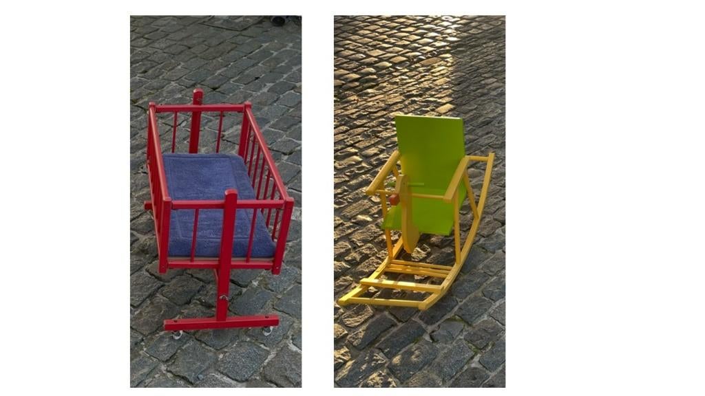 Vintage speelgoed - schommelpaard & wiegje, Ophalen
