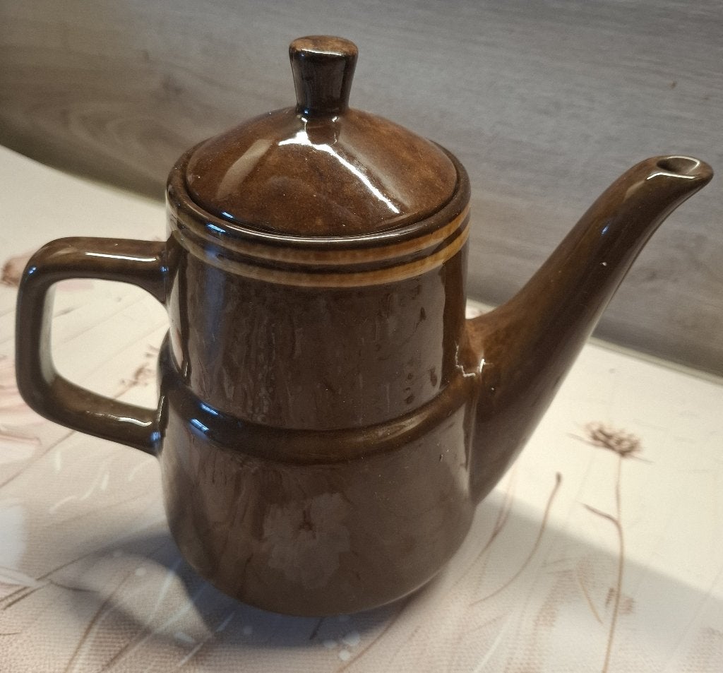 Vintage bruine keramieken koffie-of theepot, Antiek en Kunst, Ophalen of Verzenden