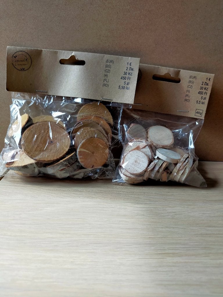URGENT — LOT DE 2 SACHETS DE RONDELLES DE BOIS DÉCO TEDI, Enlèvement ou Envoi, Comme neuf, Bois, Autres types