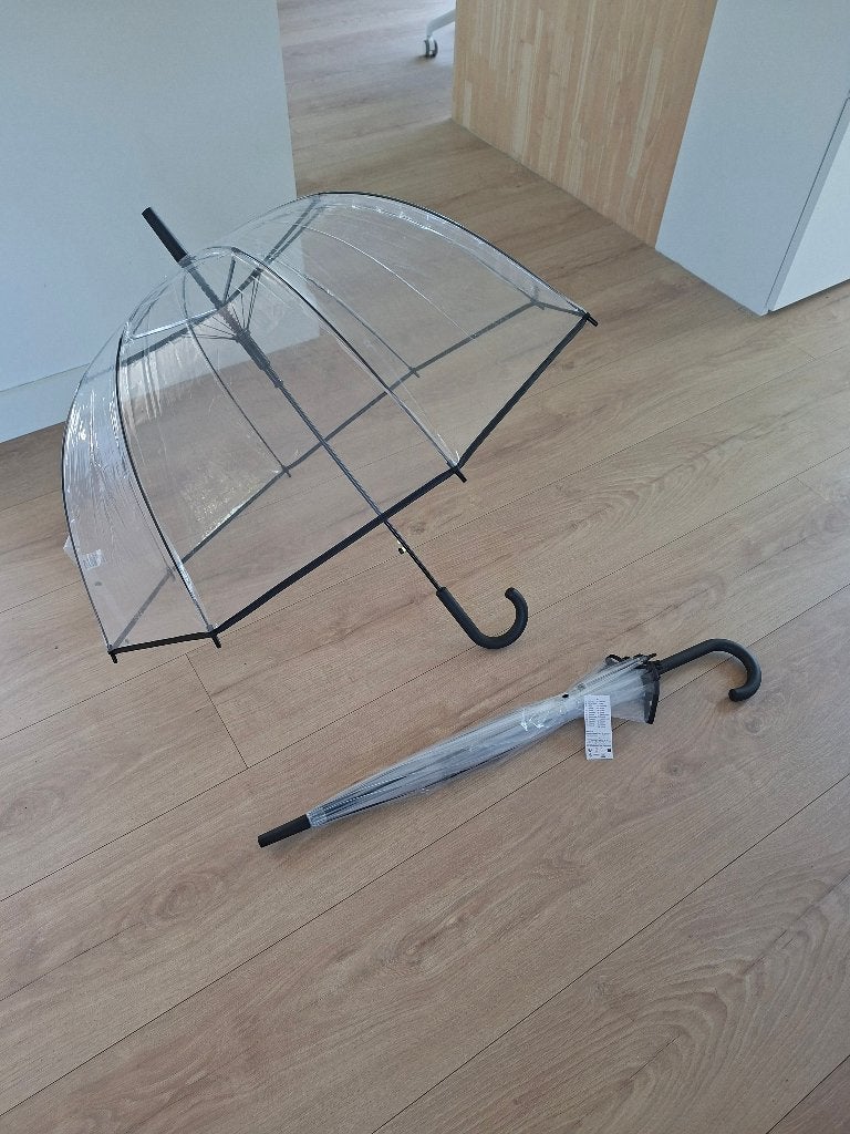 2x Transparante paraplu (koepelmodel) - nieuw met kaartje, Enlèvement ou Envoi, Transparant, Neuf, Noir