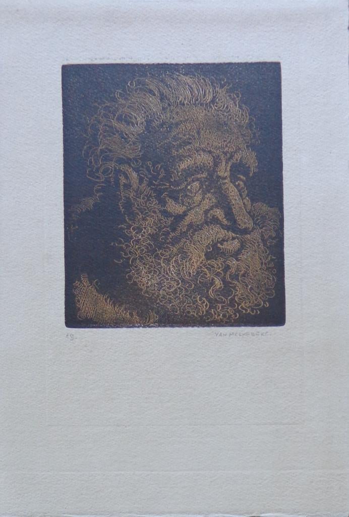 JACQUES VAN MELKEBEKE / MAN MET BAARD / KLEURETS 44x34cm SIG, Ophalen of Verzenden, Gesigneerd