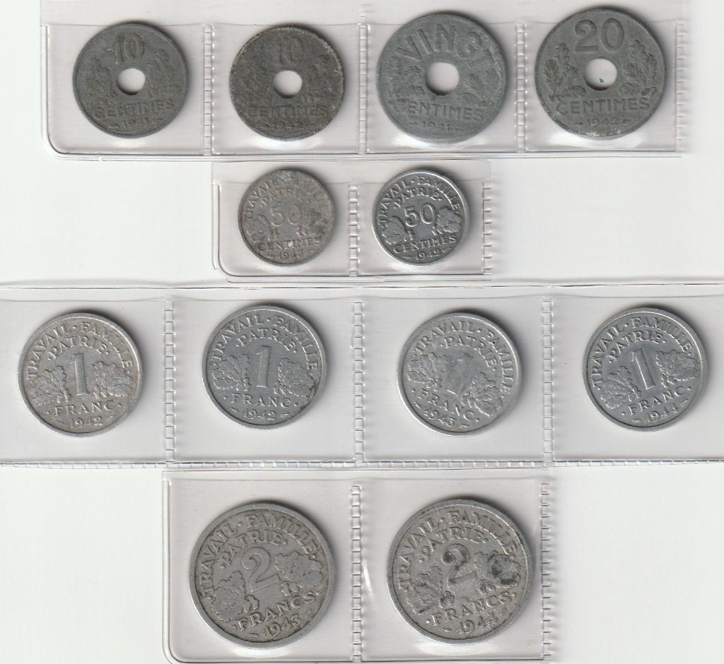 Etat Francais 1940-1944 - (12 Pièces) FRANCE, Ophalen of Verzenden, Frankrijk, Losse munt