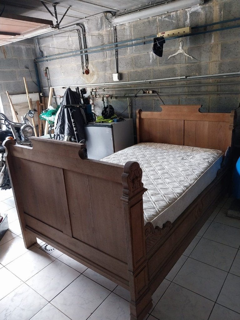 Lit ancien en chêne, Enlèvement ou Envoi, Une personne, Brun, Utilisé