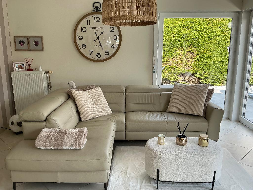 Salon canapé d’angle en cuir avec relax électrique, Enlèvement, Comme neuf, Cuir, Moderne