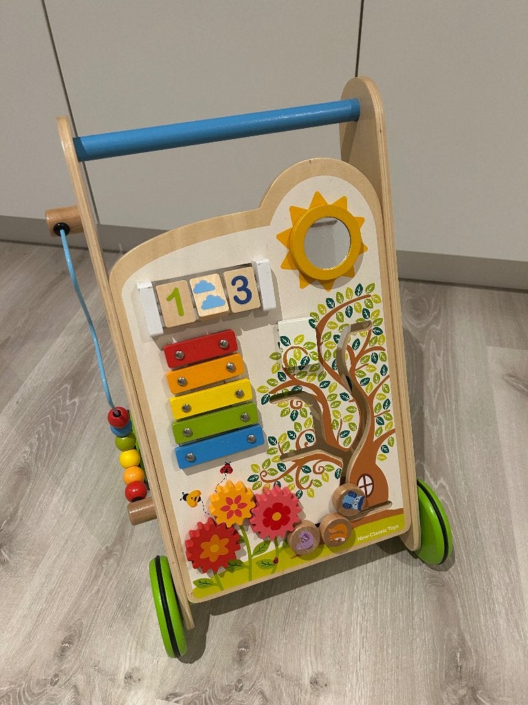 Houten loopwagen incl. vormpjes en stokje, Enlèvement, Comme neuf, Jouet à Pousser ou Tirer