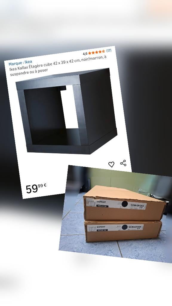 2 kallax / expedit ikea 1 case noir, Enlèvement, Neuf