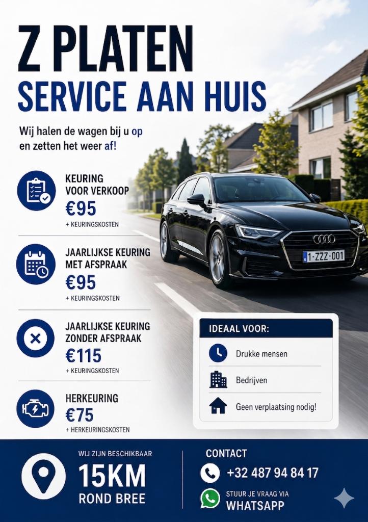 Z platen service: Keuring voor verkoop/Jaarlijks /herkeuring, Enlèvement