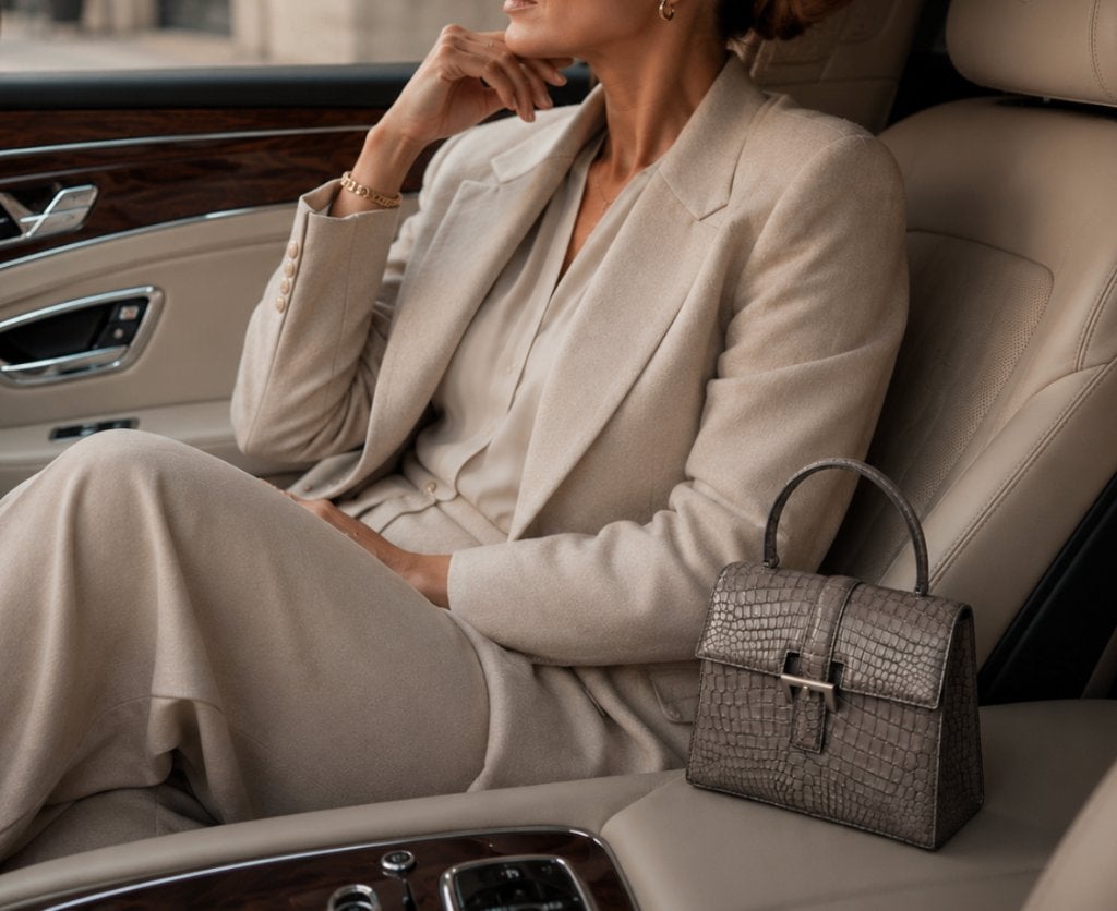 Delvaux croco, Ophalen of Verzenden, Gebruikt, Grijs, Handtas