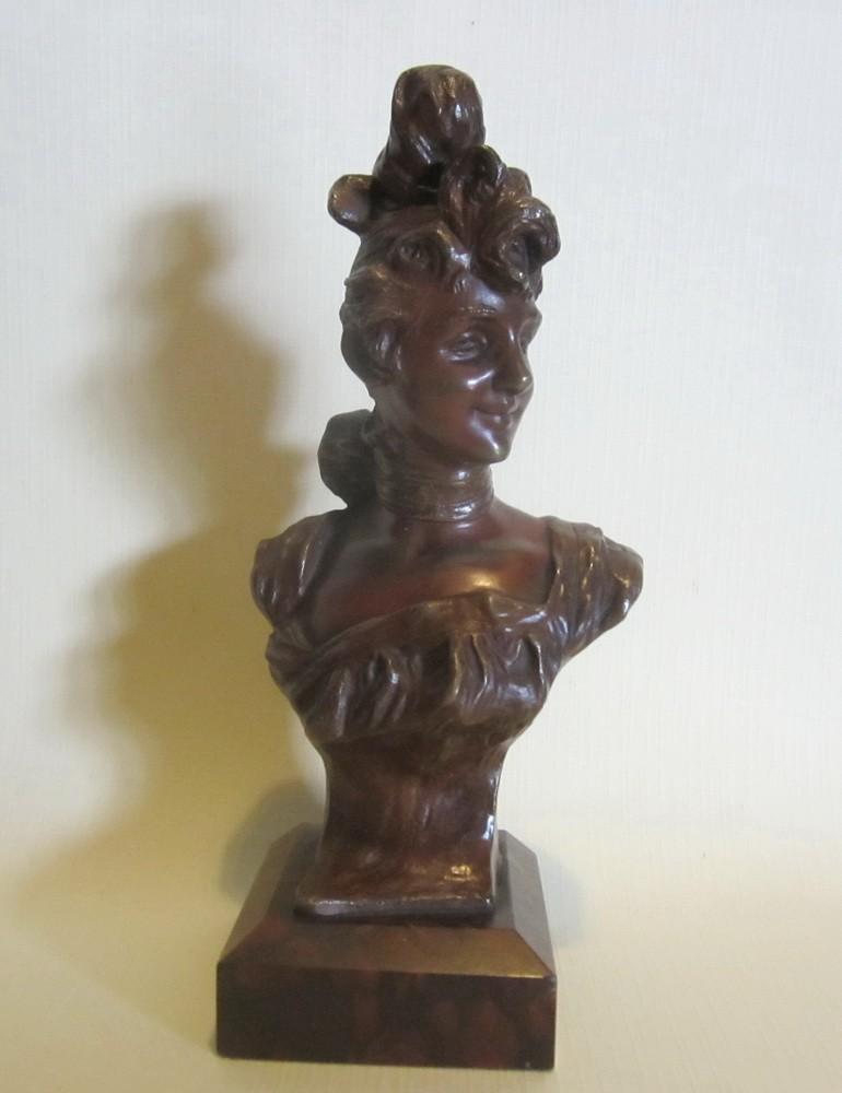 Buste en bronze Art nouveau G Van Der Straeten, ca 1900, Brons, Marqué, Envoi, Buste