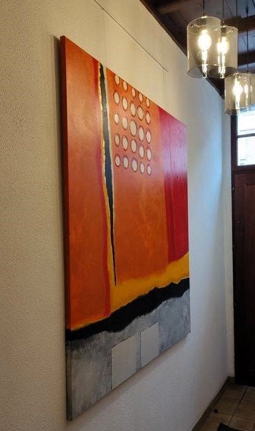 4 schilderijen Monique Spapens 170cm x 170cm, Antiek en Kunst, Ophalen, Abstract