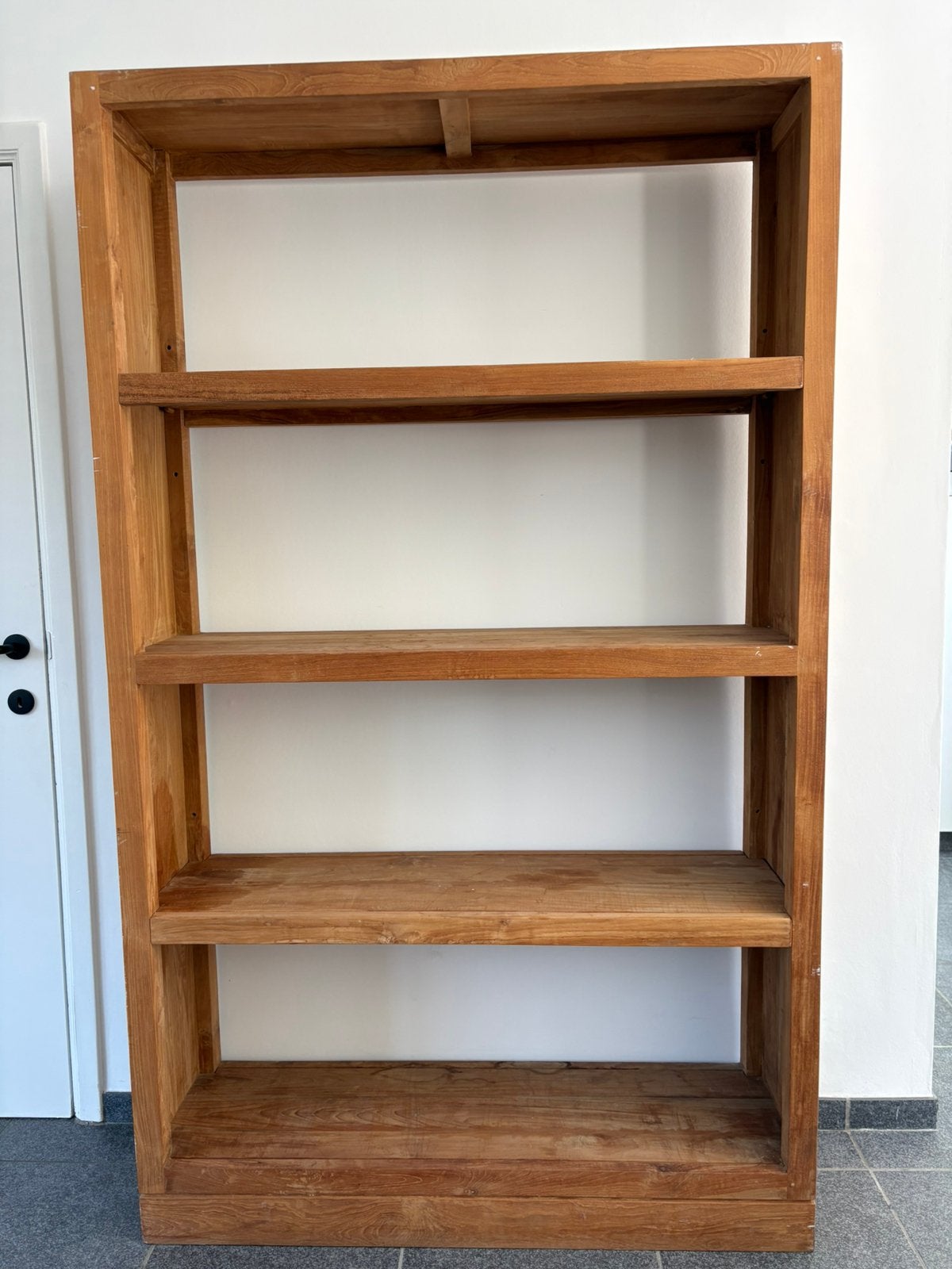 Massief teakhouten boekenkast / open rek, Ophalen, Gebruikt, 100 tot 150 cm, Teakhout