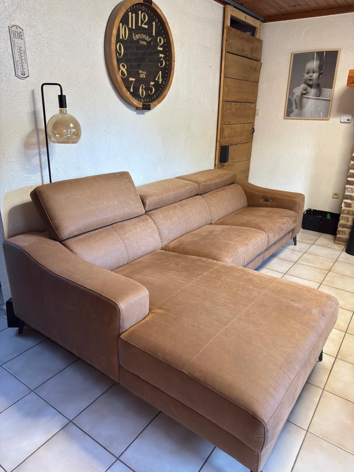 Canapé d’angle inclinable avec appuie-têtes réglables., Enlèvement, Comme neuf, Tissus