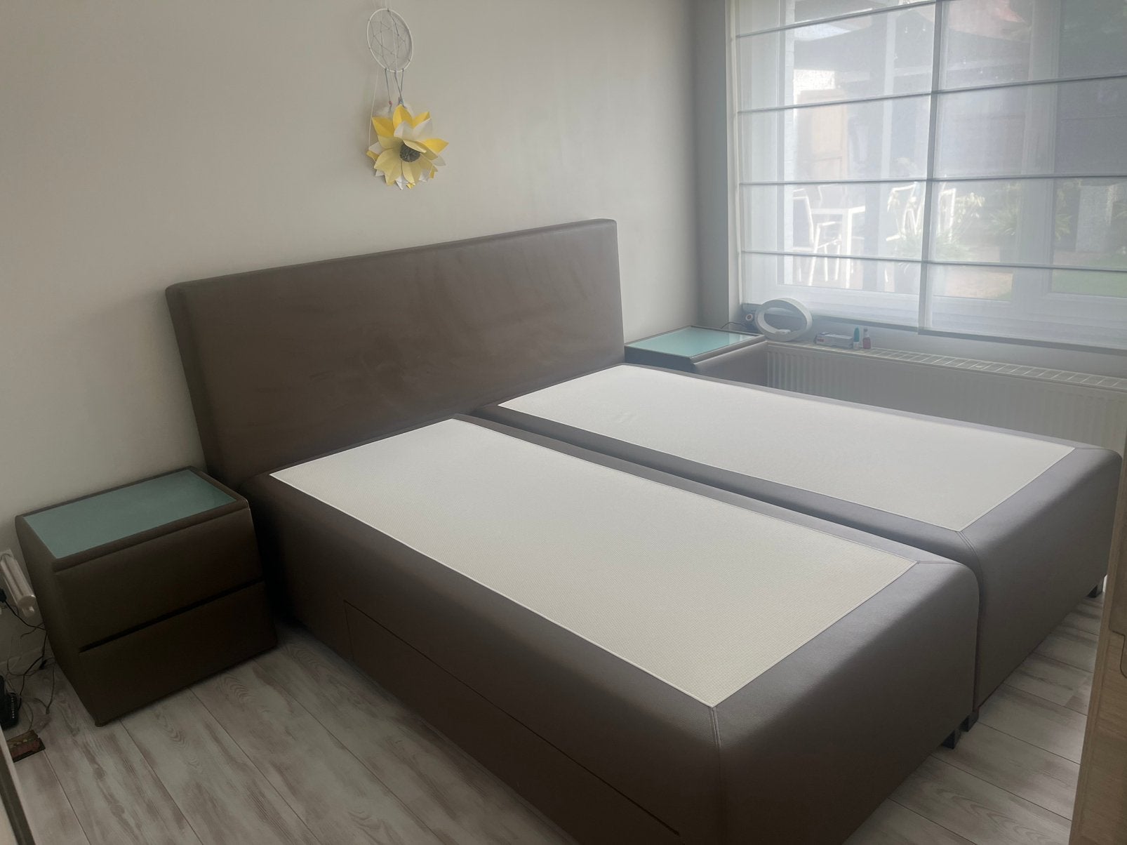 Lederen boxspring set, Ophalen, Zo goed als nieuw, 200 cm