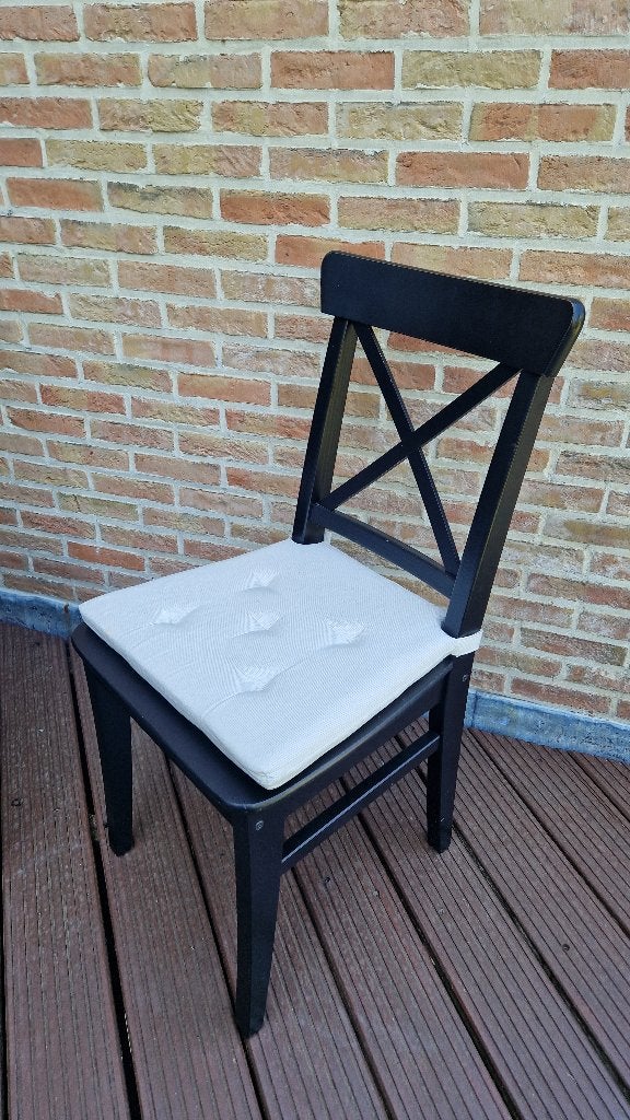 8 houten eetkamerstoelen met kussens, Ophalen, Gebruikt, Zwart, Vijf, Zes of meer stoelen