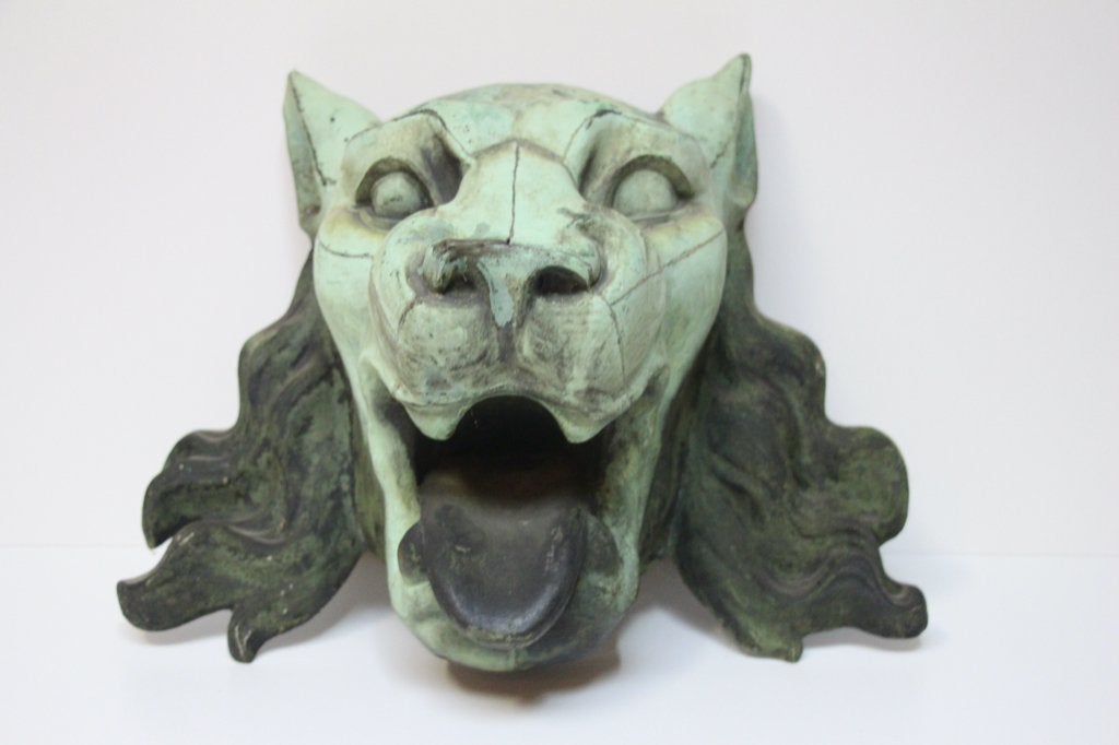 Masque de lion en métal cuivré ancien., Enlèvement ou Envoi, Cuivre