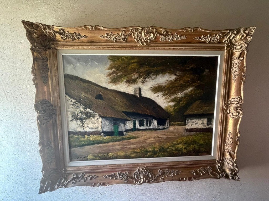Vintage schilderij van bokrijk, Antiek en Kunst, Ophalen, Portret of Personen, Overige technieken, Ingelijst