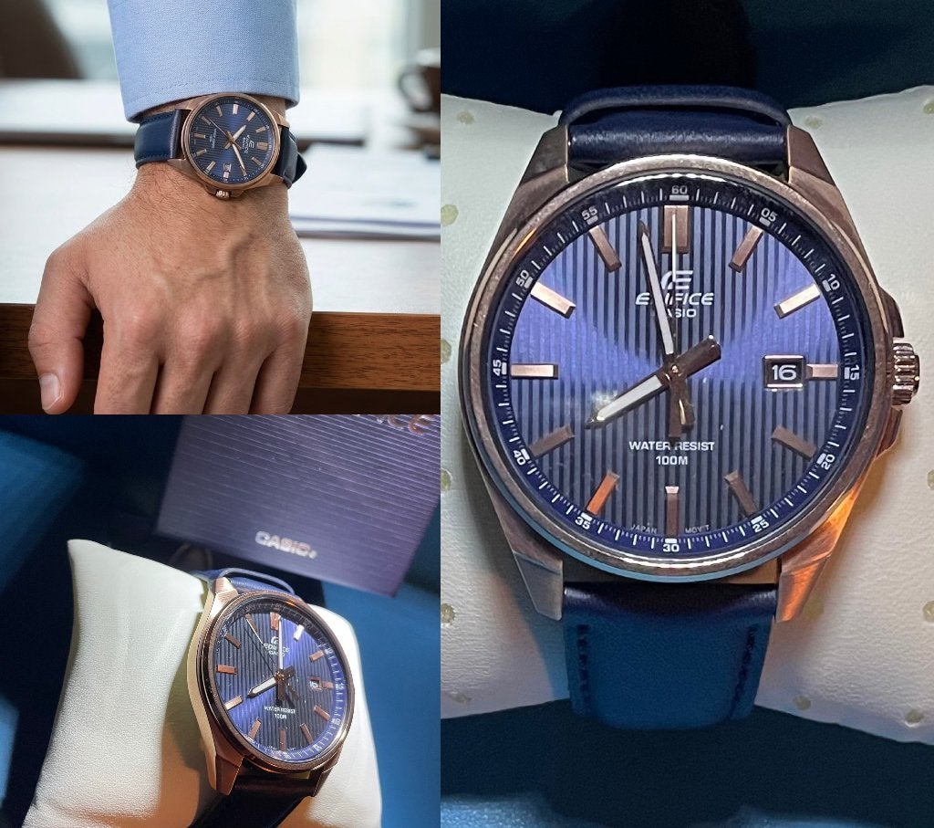 À vendre 69€ - Montre Casio Edifice EFV-150CL-2AVUEF – Neuve, Handtassen en Accessoires, Horloges | Heren, Casio, Leer, Staal