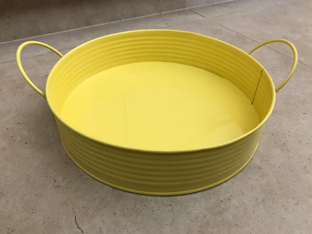 Gele decoratieschaal, Met handvatten, Schaal, Rond, Ophalen of Verzenden