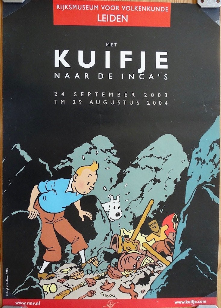 Tintin ancienne affiche publicitaire, Rectangulaire vertical, Utilisé, Affiche ou Poster pour porte ou plus grand, Publicité