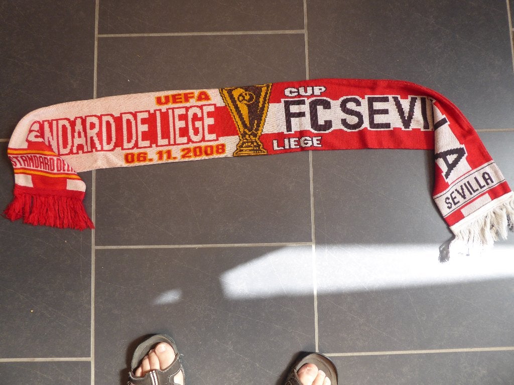 standard de liège - fc sévilla 2008 écharpe, Enlèvement ou Envoi, Utilisé, Fanion ou Écharpe